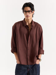 Mocha Brown Linen Cropped Shirt
